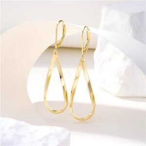 Gold Teardrop Leverback Earrings – 925 Sterling Silver Dangle Jewelry